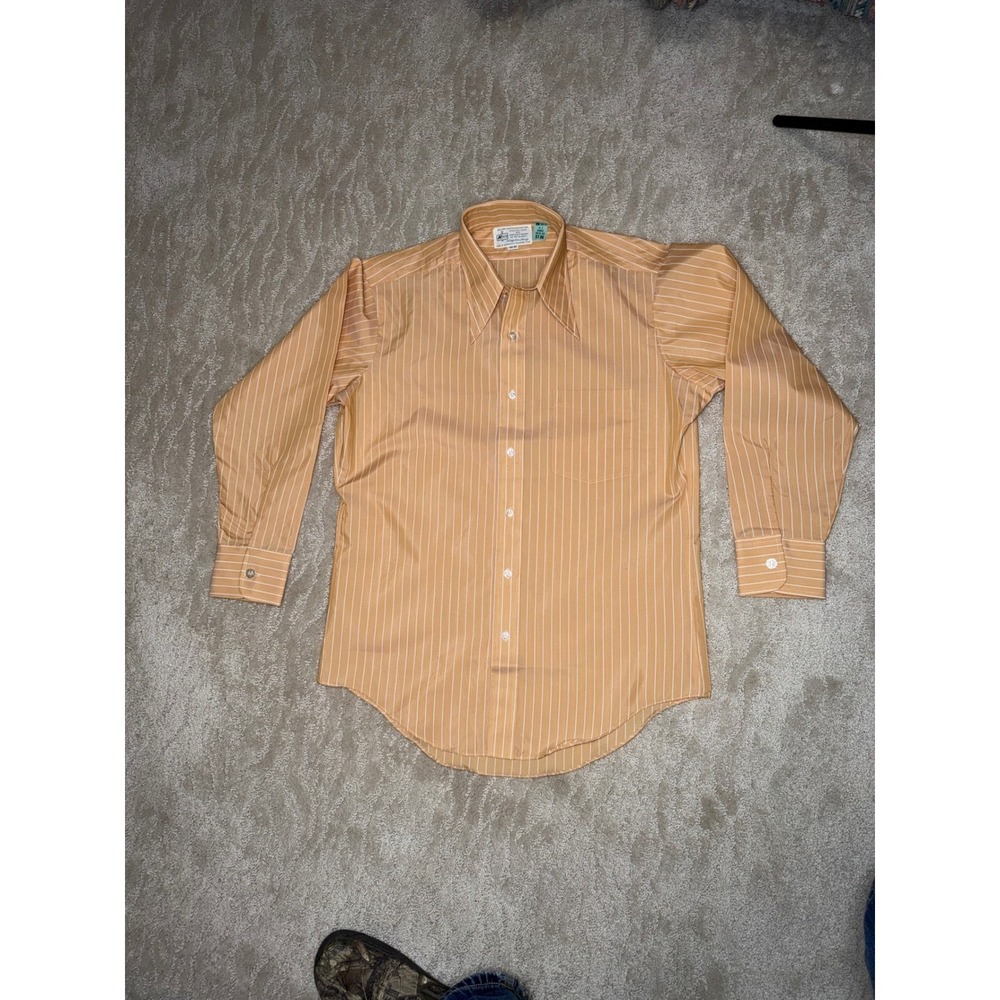 Kmart Button Down Shirt Mens Orange Pinstripe Excellent Vintage 70s-
